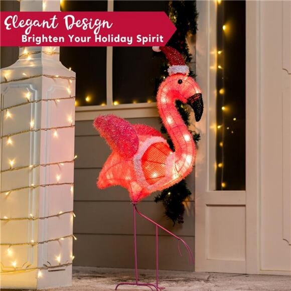 Flamingo Christmas Decoration, 30 LED Warm White Yard Light for Xmas Event Decor - Picture 4 of 8